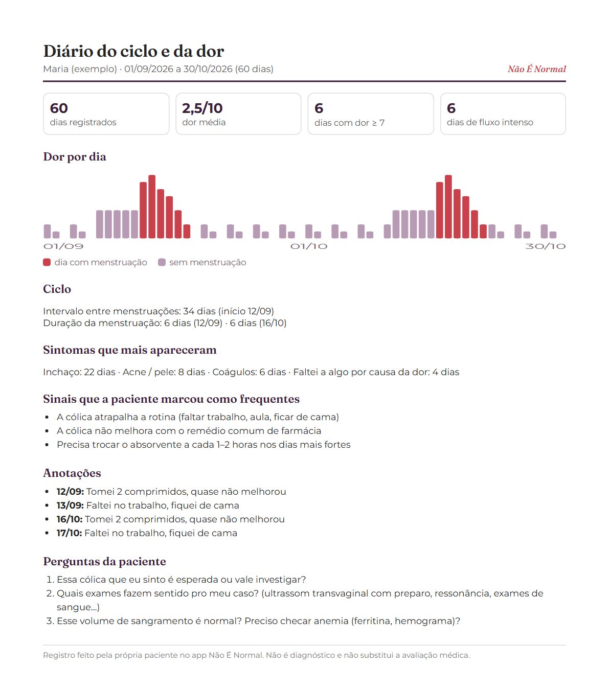 Exemplo do relatório em PDF